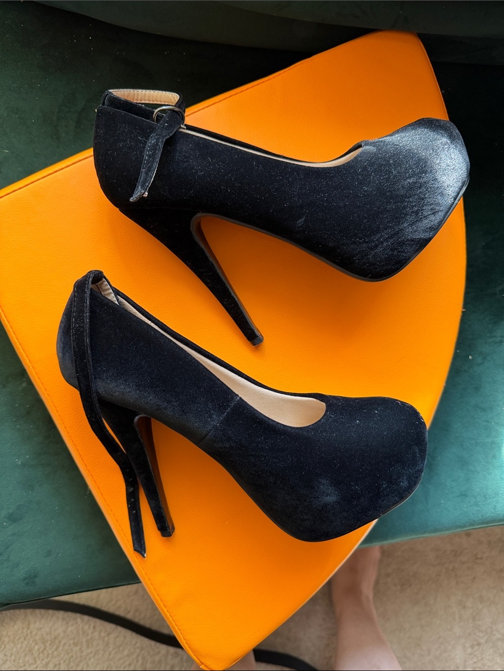 Delicacy Black Velvet Platform Stiletto Pumps with Ankle Tie